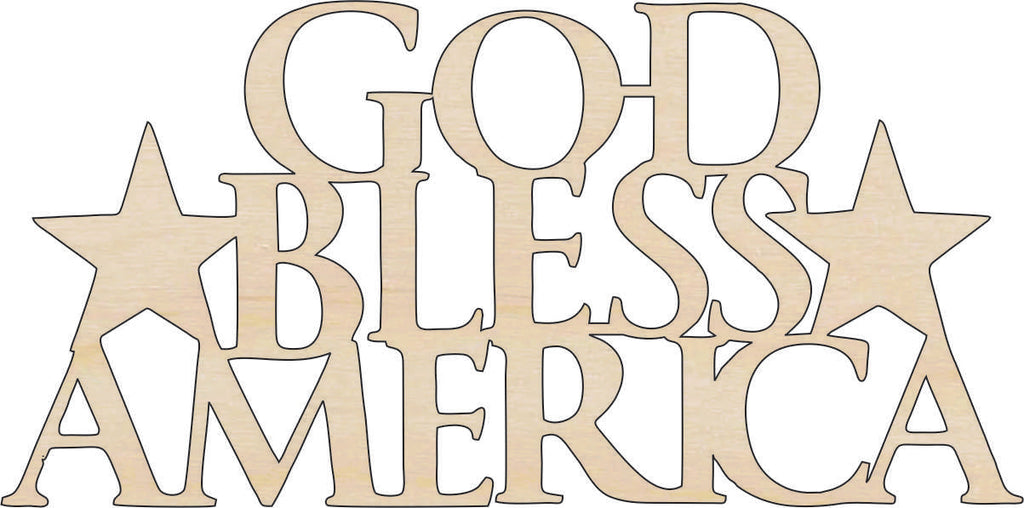 Word God Bless America - Laser Cut Out Unfinished Wood Craft Shape 4TH1