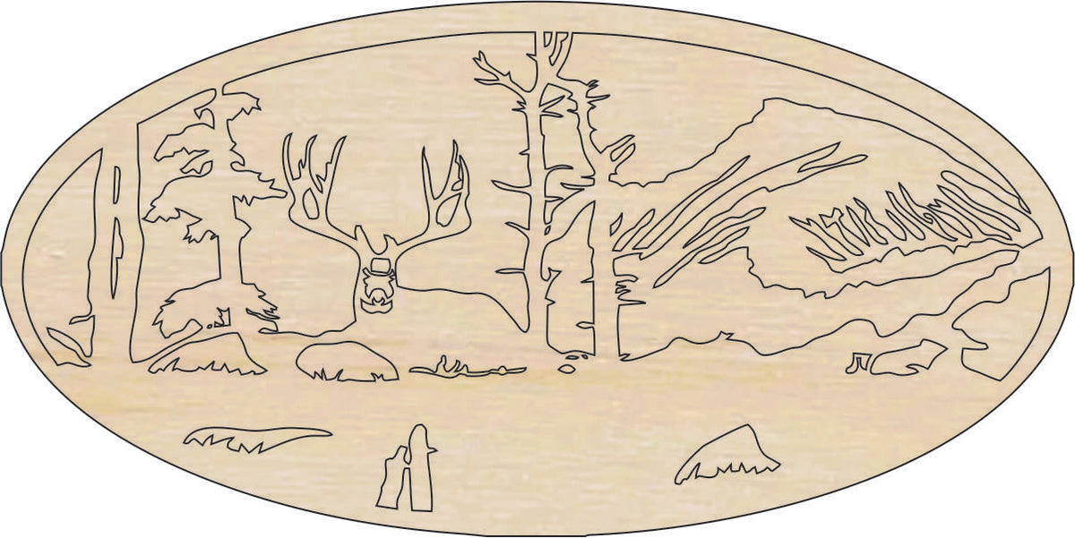 Scene Deer - Laser Cut Out Unfinished Wood Craft Shape DER79