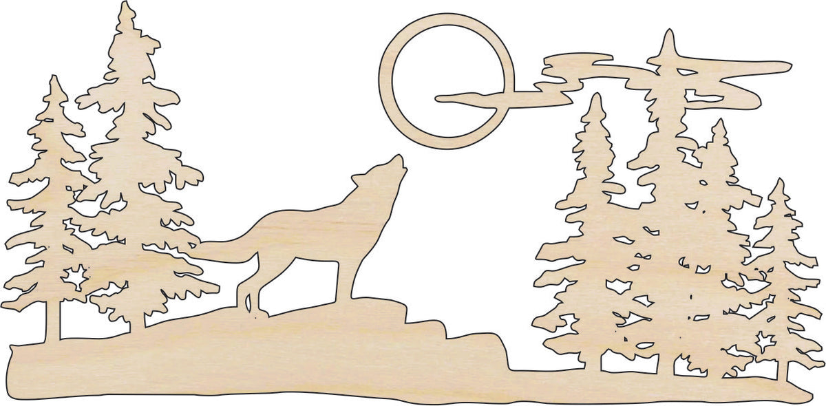 Scene Wolf - Laser Cut Out Unfinished Wood Craft Shape ANML72 Scene Wolf - Laser Cut Out Unfinished Wood Craft Shape ANML72