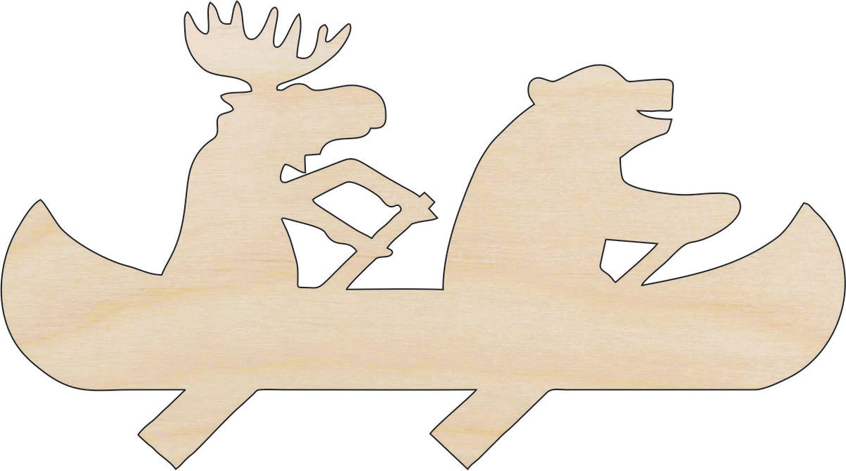 Moose & Bear in a Canoe - Laser Cut Out Unfinished Wood Craft Shape ANML76 Moose & Bear in a Canoe - Laser Cut Out Unfinished Wood Craft Shape ANML76