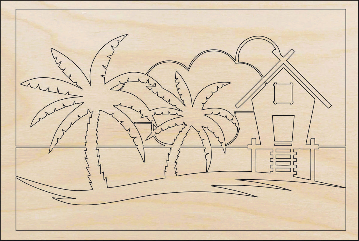 Scene Beach - Laser Cut Out Unfinished Wood Craft Shape BCH19 Scene Beach - Laser Cut Out Unfinished Wood Craft Shape BCH19