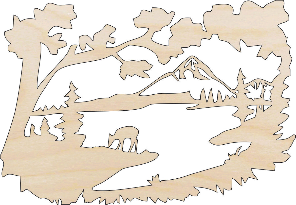Scene Deer - Laser Cut Out Unfinished Wood Craft Shape DER14 Scene Deer - Laser Cut Out Unfinished Wood Craft Shape DER14
