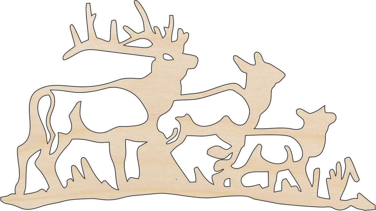 Scene Deer - Laser Cut Out Unfinished Wood Craft Shape DER43 Scene Deer - Laser Cut Out Unfinished Wood Craft Shape DER43