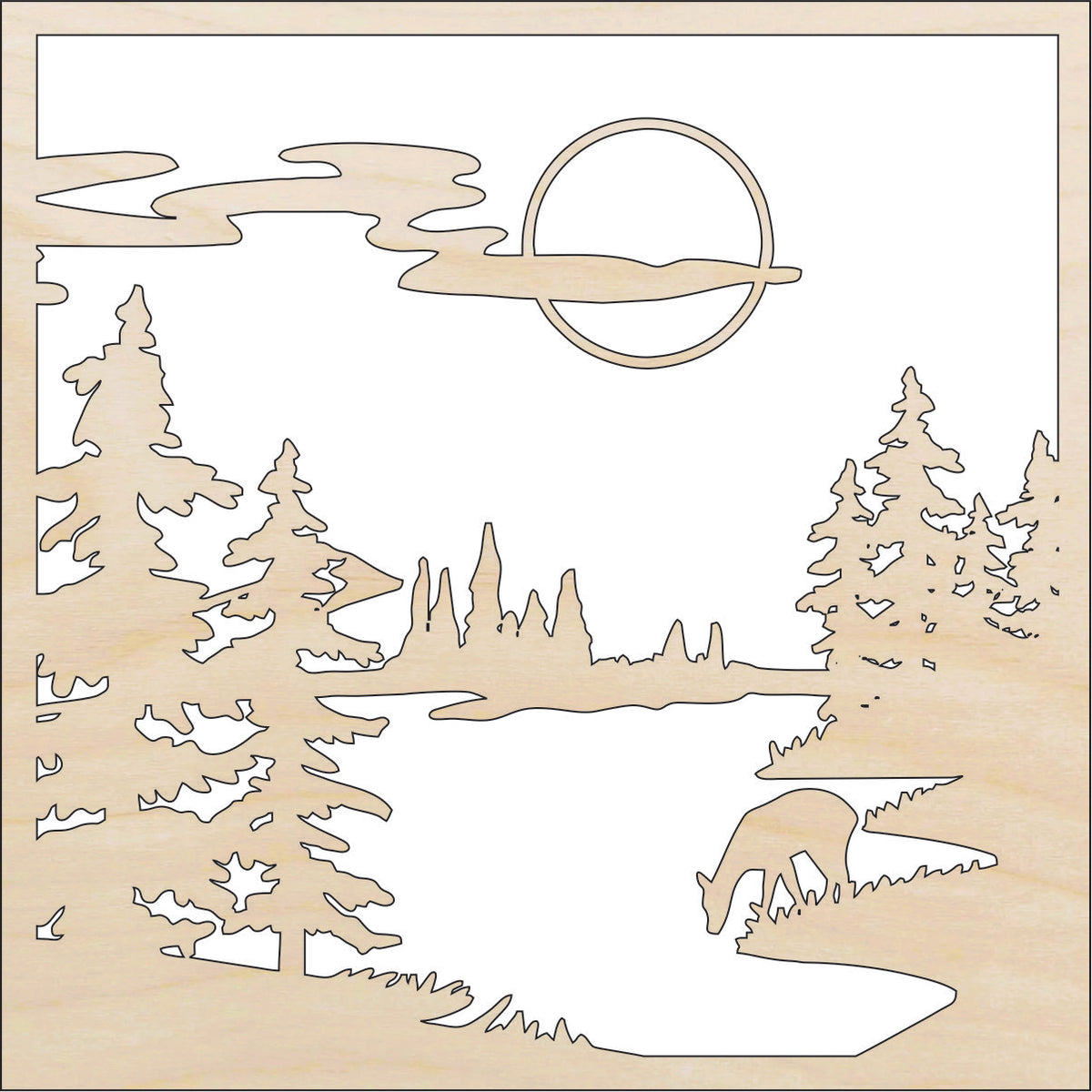 Scene Deer - Laser Cut Out Unfinished Wood Craft Shape DER61 Scene Deer - Laser Cut Out Unfinished Wood Craft Shape DER61