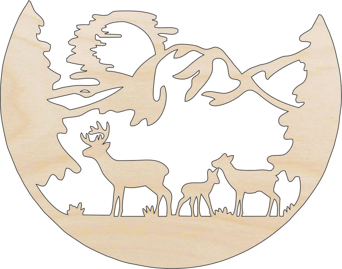 Scene Deer - Laser Cut Out Unfinished Wood Craft Shape DER75 Scene Deer - Laser Cut Out Unfinished Wood Craft Shape DER75