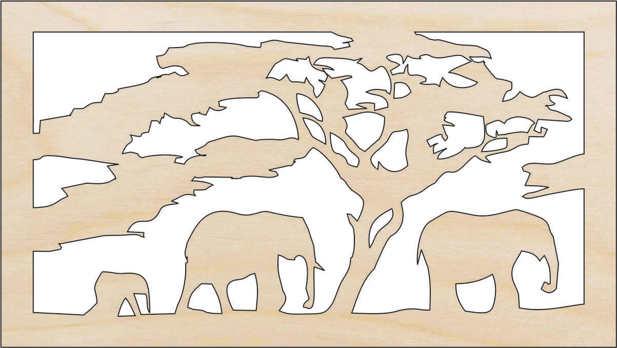 Scene Elephant - Laser Cut Out Unfinished Wood Craft Shape ELE6 Scene Elephant - Laser Cut Out Unfinished Wood Craft Shape ELE6