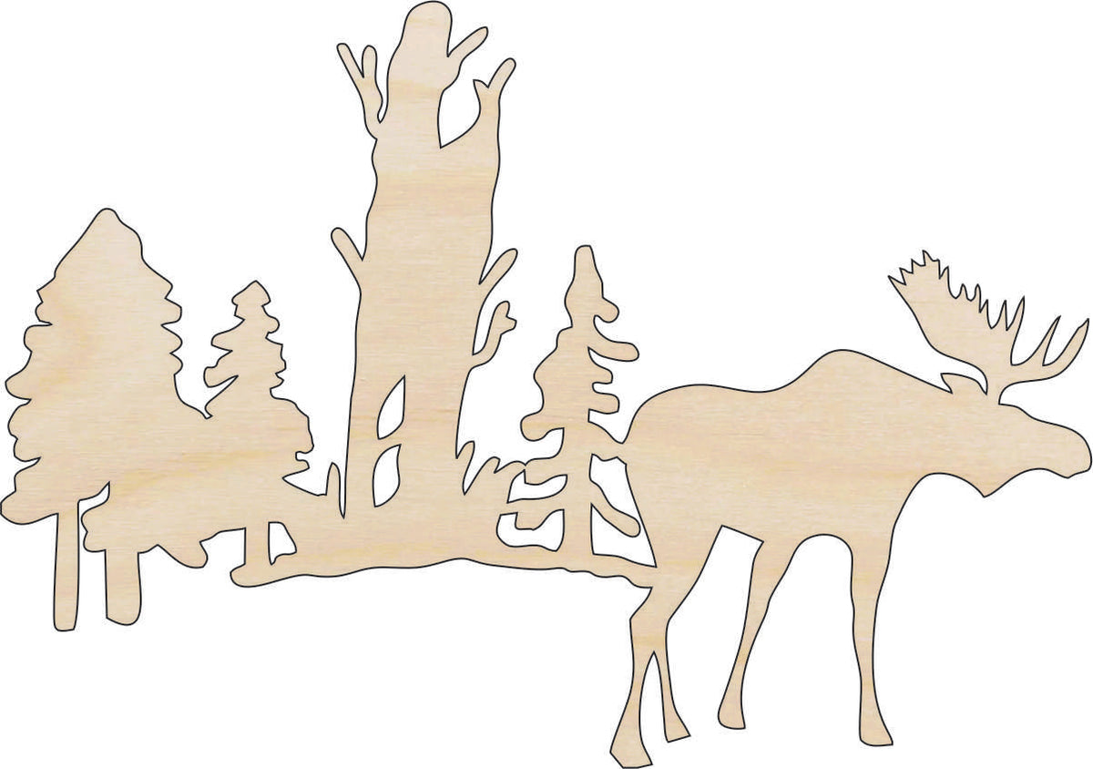 Scene Moose - Laser Cut Out Unfinished Wood Craft Shape MUS20 Scene Moose - Laser Cut Out Unfinished Wood Craft Shape MUS20