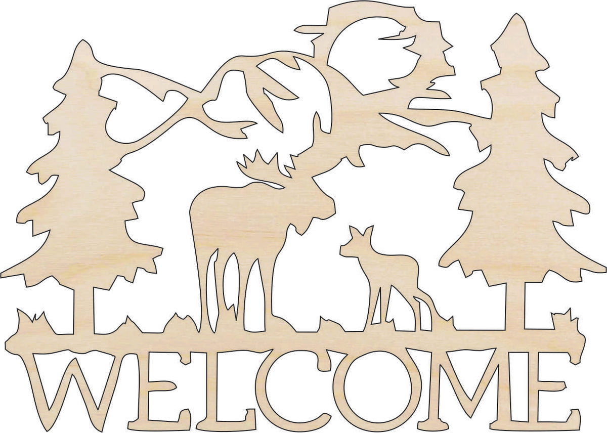 Sign Welcome Moose - Laser Cut Out Unfinished Wood Craft Shape MUS25 Sign Welcome Moose - Laser Cut Out Unfinished Wood Craft Shape MUS25
