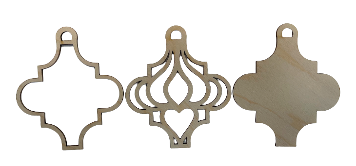 3D Ornament 3 Pieces Laser Cut Out Unfinished ORN106 3D Ornament 3 Pieces Laser Cut Out Unfinished ORN106