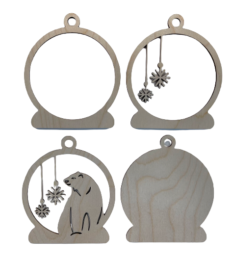 3D Ornament Polar Bear 4 Pieces Laser Cut Out Unfinished ORN138