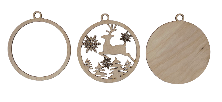 3D Ornament Deer 3 Pieces Laser Cut Out Unfinished ORN45