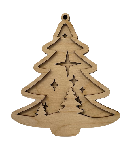 3D Ornament Tree 3 Pieces Laser Cut Out Unfinished ORN134