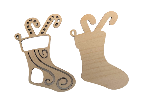 3D Ornament Stocking 2 Pieces Laser Cut Out Unfinished ORN84 3D Ornament Stocking 2 Pieces Laser Cut Out Unfinished ORN84