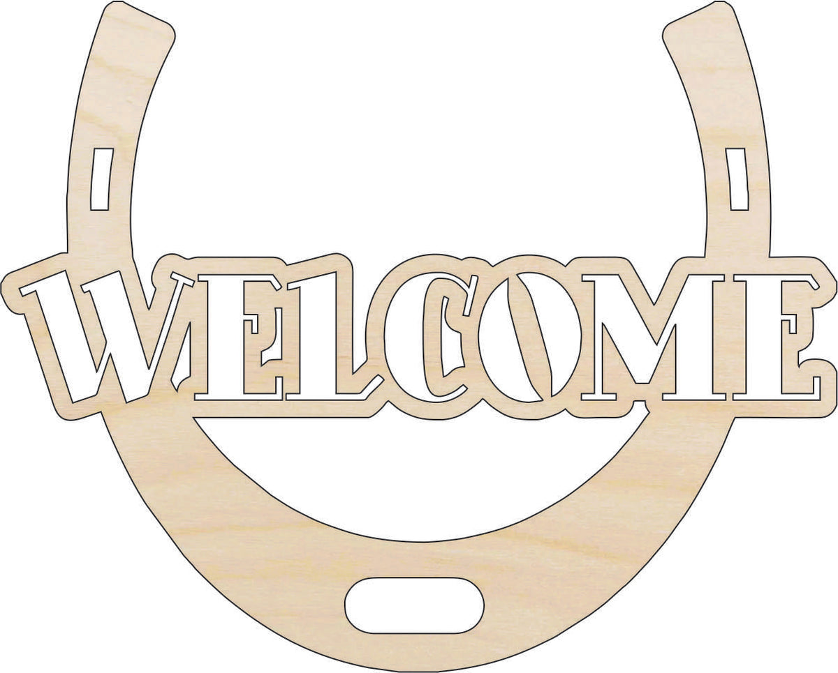 Sign Welcome Horseshoe - Laser Cut Out Unfinished Wood Craft Shape SGN72 Sign Welcome Horseshoe - Laser Cut Out Unfinished Wood Craft Shape SGN72