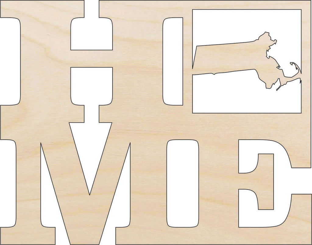 Massachusetts Wood Craft Shape - Laser Cut Baltic Birch Unfinished Art Supplies STAT19