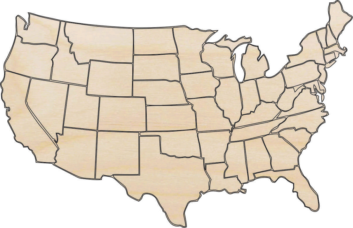 State United States of America - Laser Cut Out Unfinished Wood Craft Shape USA3 State United States of America - Laser Cut Out Unfinished Wood Craft Shape USA3