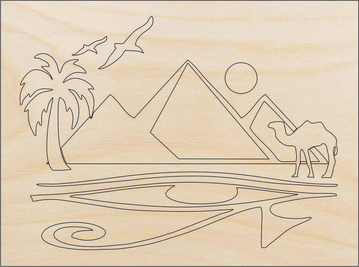 Scene Egyptian - Laser Cut Out Unfinished Wood Craft Shape WLD29 Scene Egyptian - Laser Cut Out Unfinished Wood Craft Shape WLD29