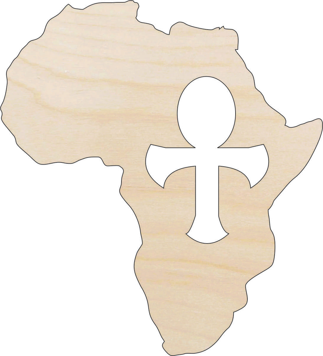 Continent Africa & Ankh - Laser Cut Out Unfinished Wood Craft Shape WLD63 Continent Africa & Ankh - Laser Cut Out Unfinished Wood Craft Shape WLD63