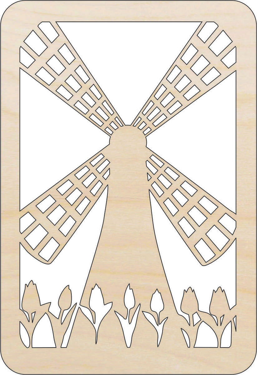 Scene Windmill - Laser Cut Out Unfinished Wood Craft Shape WLD78 Scene Windmill - Laser Cut Out Unfinished Wood Craft Shape WLD78