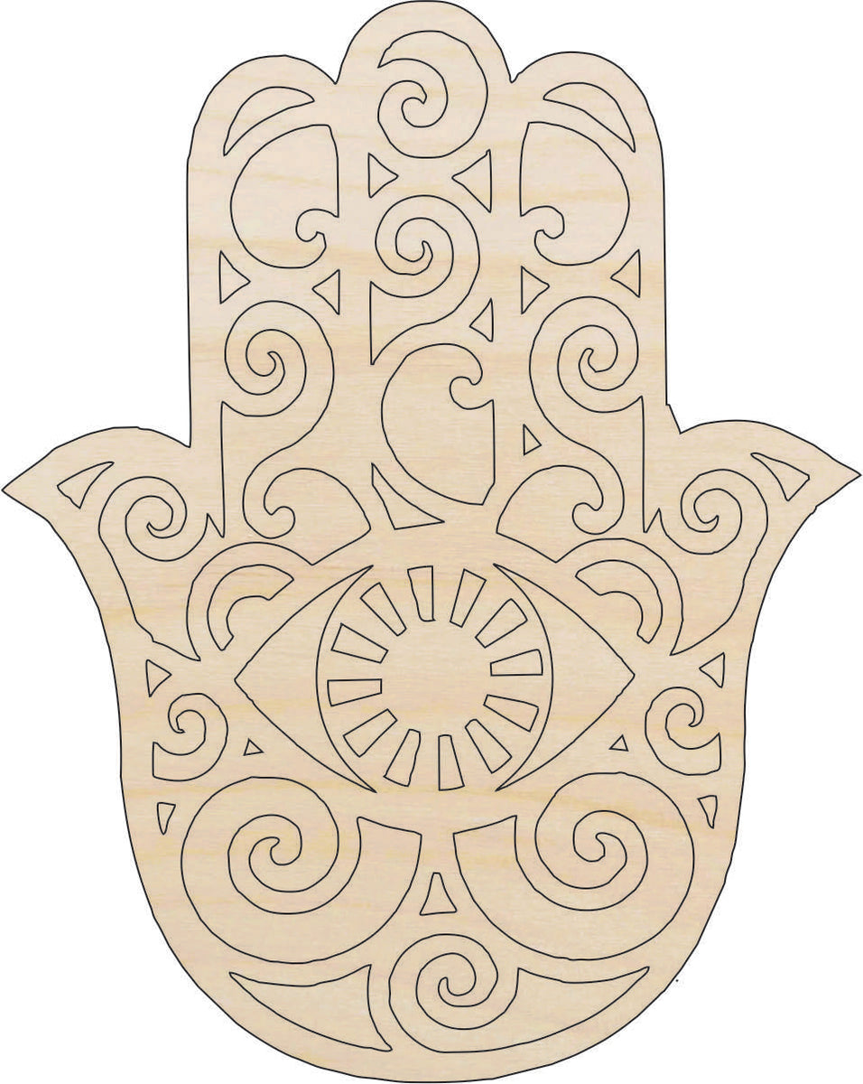 Hand Hamsa - Laser Cut Out Unfinished Wood Craft Shape XTR70