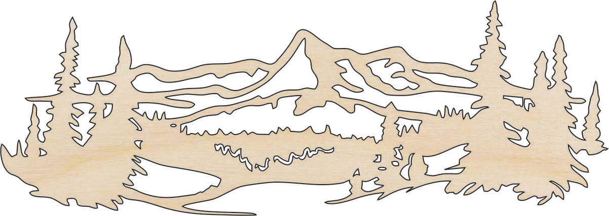 Scene Mountain - Laser Cut Out Unfinished Wood Craft Shape XTR86 Scene Mountain - Laser Cut Out Unfinished Wood Craft Shape XTR86