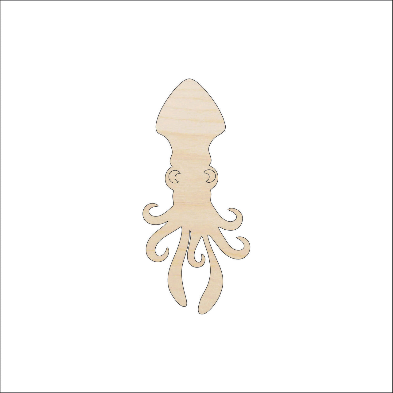 Squid Wood Craft Shape - Laser Cut Baltic Birch Unfinished DIY Wood Art Supplies SEA130 - The Wood Shape Store