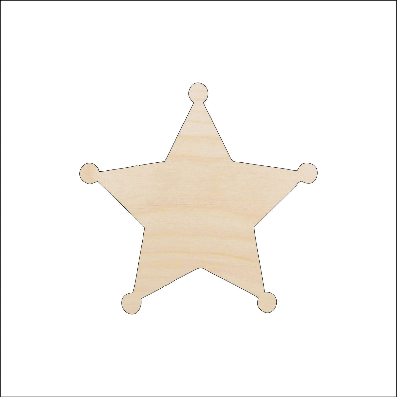 Sheriff Star Wood Craft Shape – Laser Cut Baltic Birch Unfinished DIY Wood Art Supplies BDG16 - The Wood Shape Store
