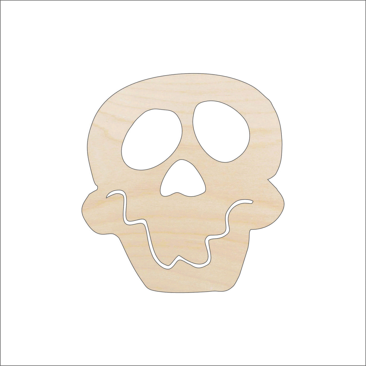 Happy Skull Wood Craft Shape - Laser Cut Baltic Birch Unfinished DIY Wood Art Supplies SKL28 - The Wood Shape Store