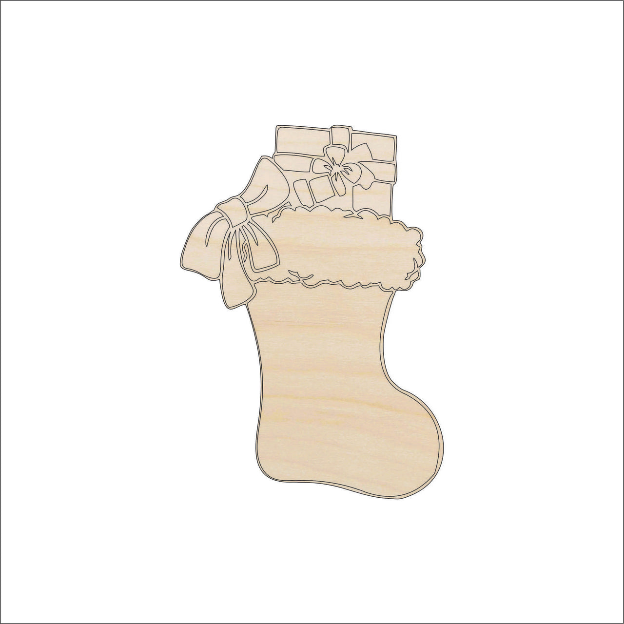 Stocking Wood Craft Shape - Laser Cut Baltic Birch Unfinished DIY Wood Art Supplies XMS39 - The Wood Shape Store