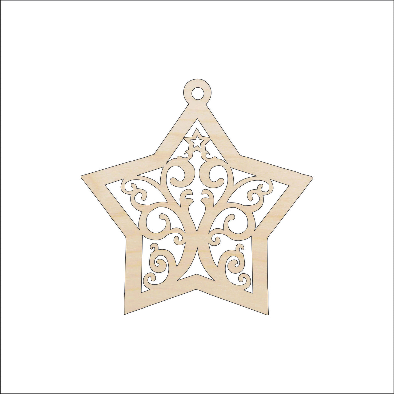 Star Ornament Wood Craft Shape - Laser Cut Baltic Birch Unfinished DIY Wood Art Supplies XMS195 - The Wood Shape Store
