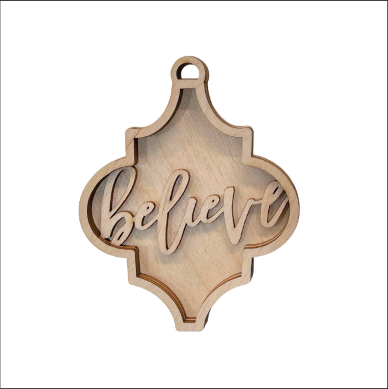 Believe 3D Laser Cut Ornament – Baltic Birch Wood Craft Supplies | DIY Wood Ornament Kit RE3 - The Wood Shape Store