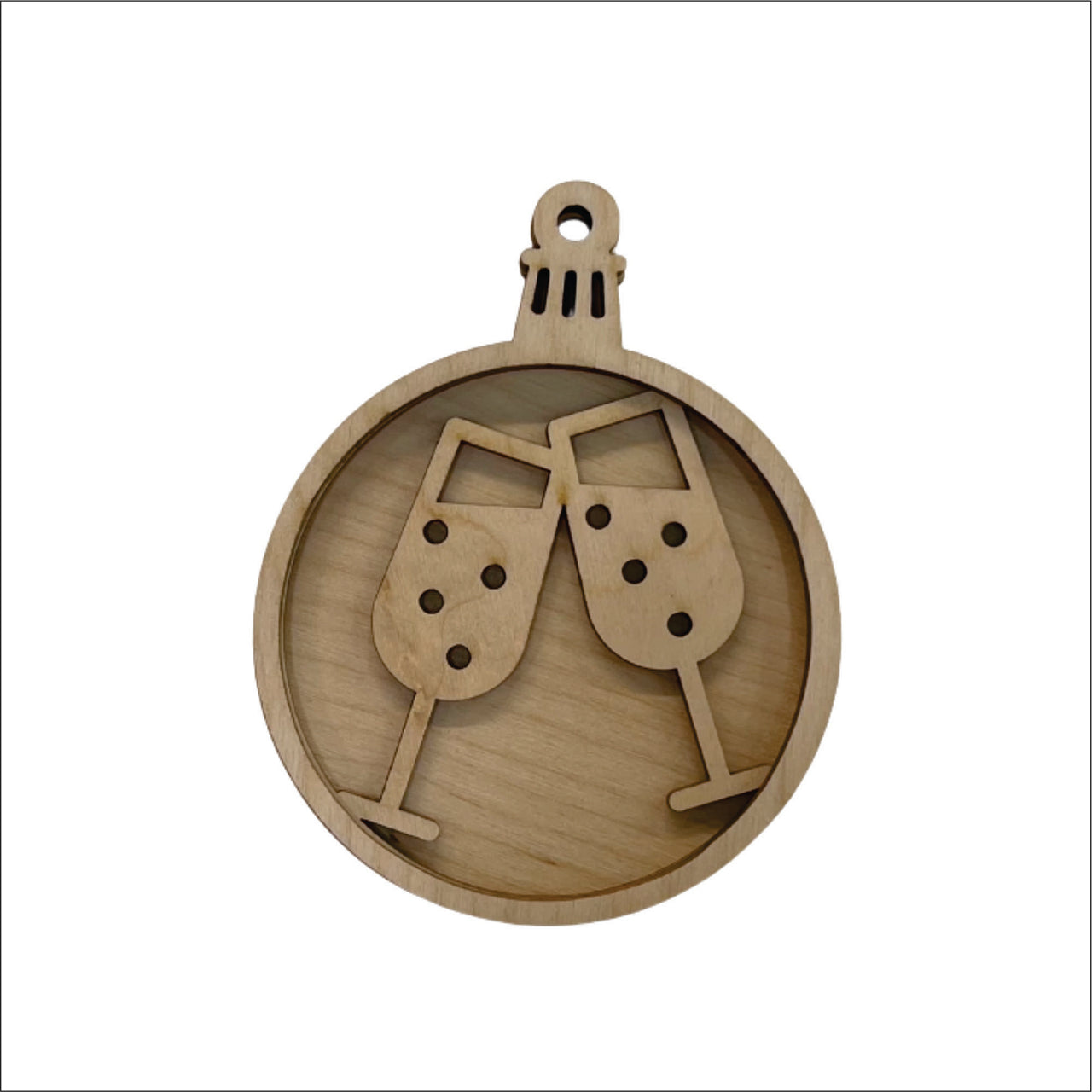 Champagne 3D Laser Cut Ornament – Baltic Birch Wood Craft Supplies | DIY Wood Ornament Kit XM55 - The Wood Shape Store