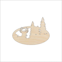 Deer Scene Wood Craft Shape - Laser Cut Baltic Birch Unfinished DIY Wood Art Supplies DER44 - The Wood Shape Store