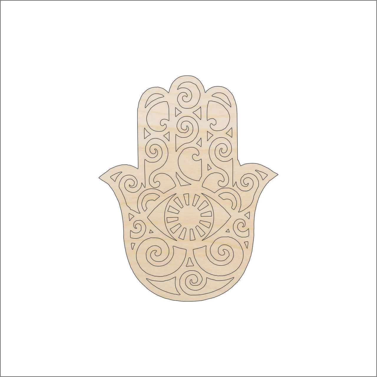 Hamsa Hand Wood Craft Shape - Laser Cut Baltic Birch Unfinished DIY Wood Art Supplies XTR70 - The Wood Shape Store