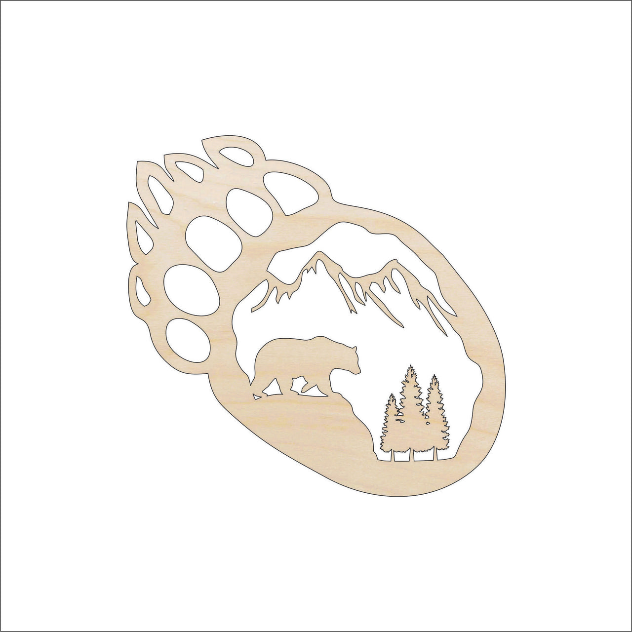Bear Paw Wood Craft Shape - laser Cut Out & Unfinished DIY Wood Art Supplies BER43 - The Wood Shape Store
