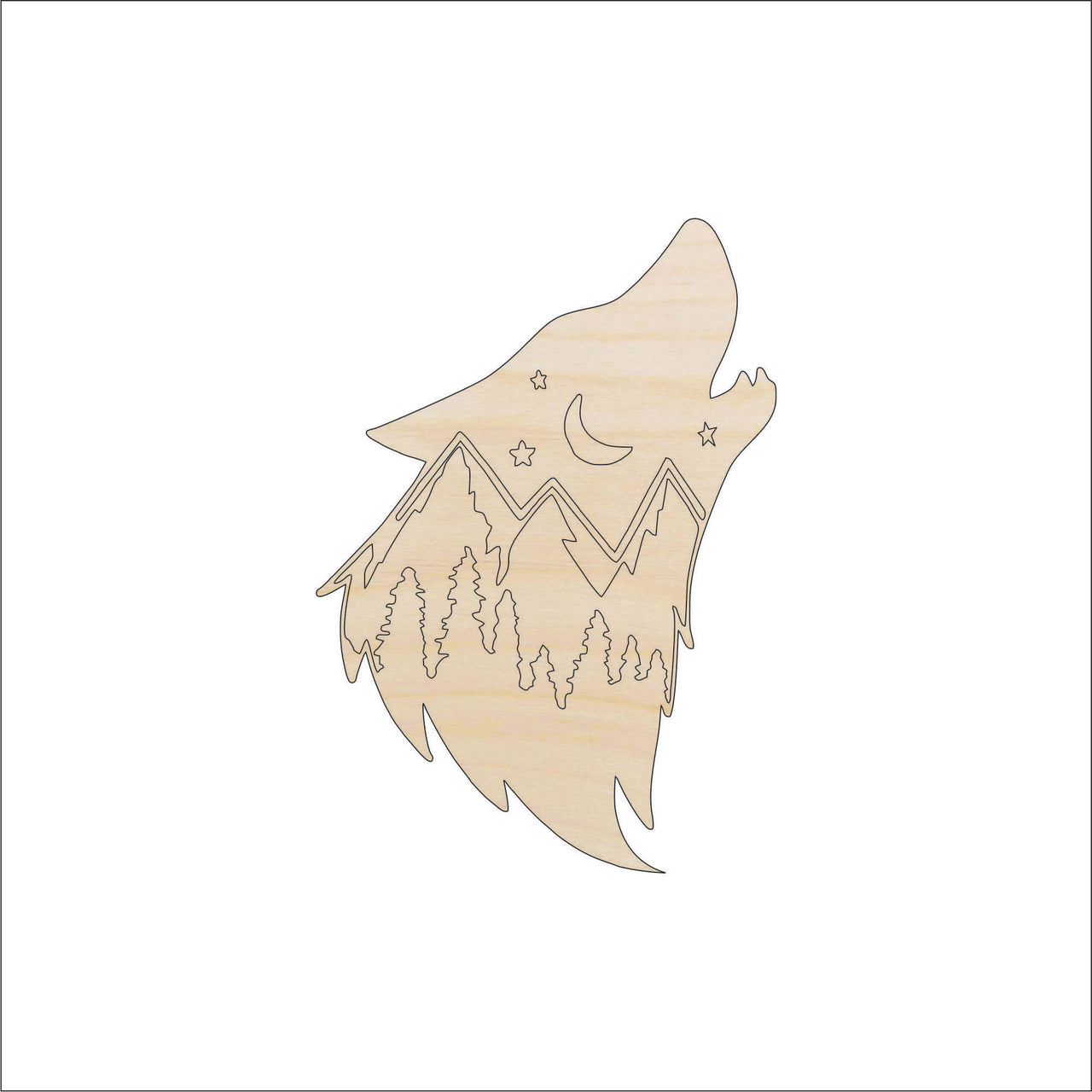 Wolf Scene Wood Craft Shape – Laser Cut Baltic Birch Unfinished DIY Wood Art Supplies ANML126 - The Wood Shape Store