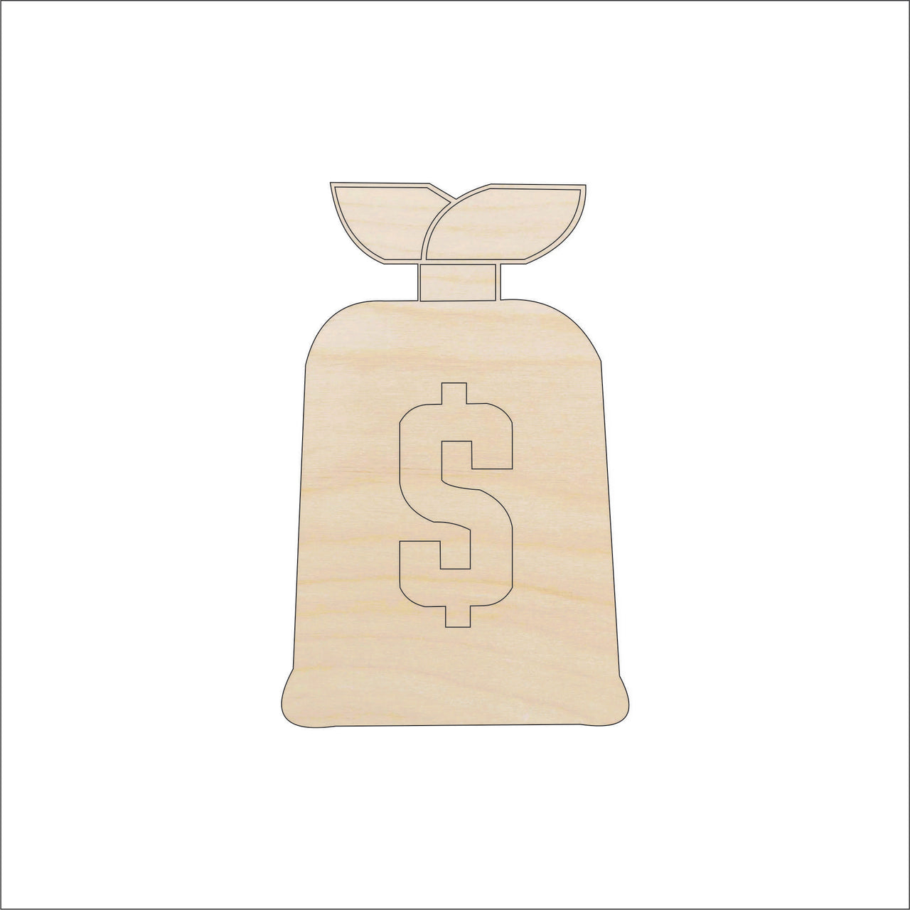 Money Bag Wood Craft Shape - Laser Cut Baltic Birch Unfinished DIY Art Supplies MNY6 - The Wood Shape Store