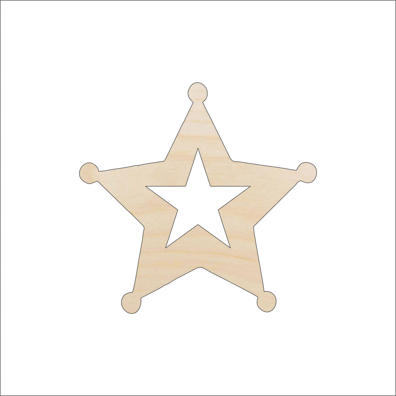 Sheriff Star Badge Wood Craft Shape – Laser Cut Baltic Birch Unfinished DIY Art Supplies BDG31 - The Wood Shape Store