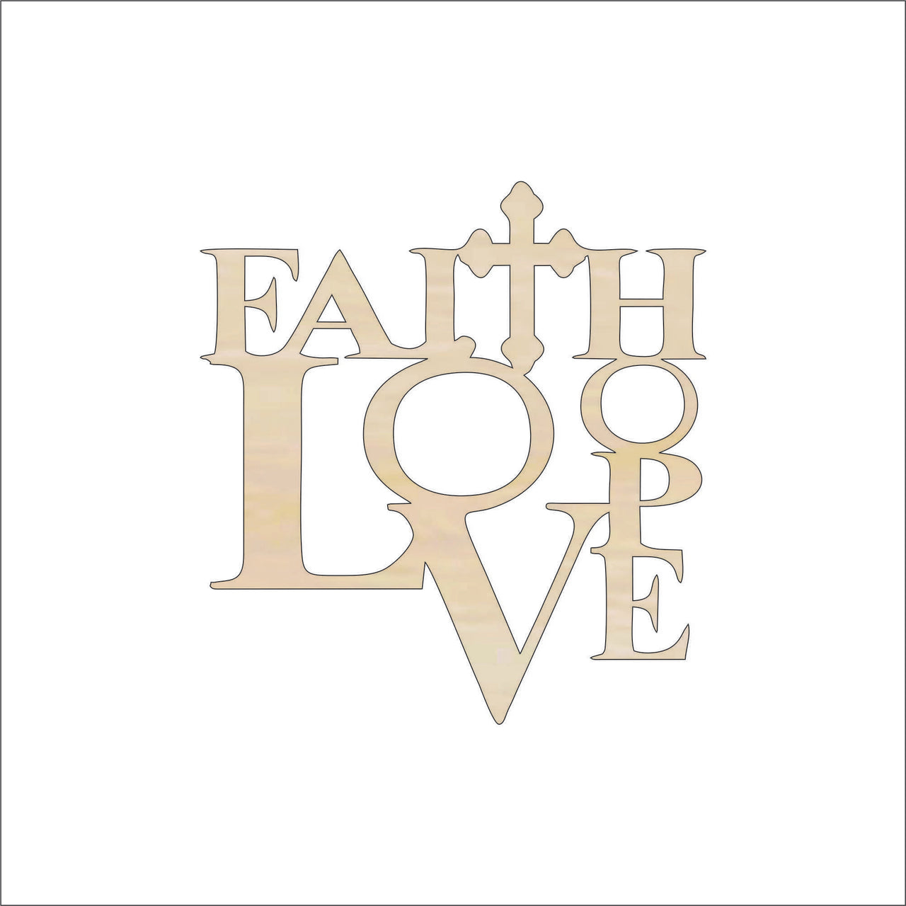 Faith Hope Wood Craft Shape – Laser Cut Baltic Birch Unfinished DIY Wood Art Supplies WRD114 - The Wood Shape Store