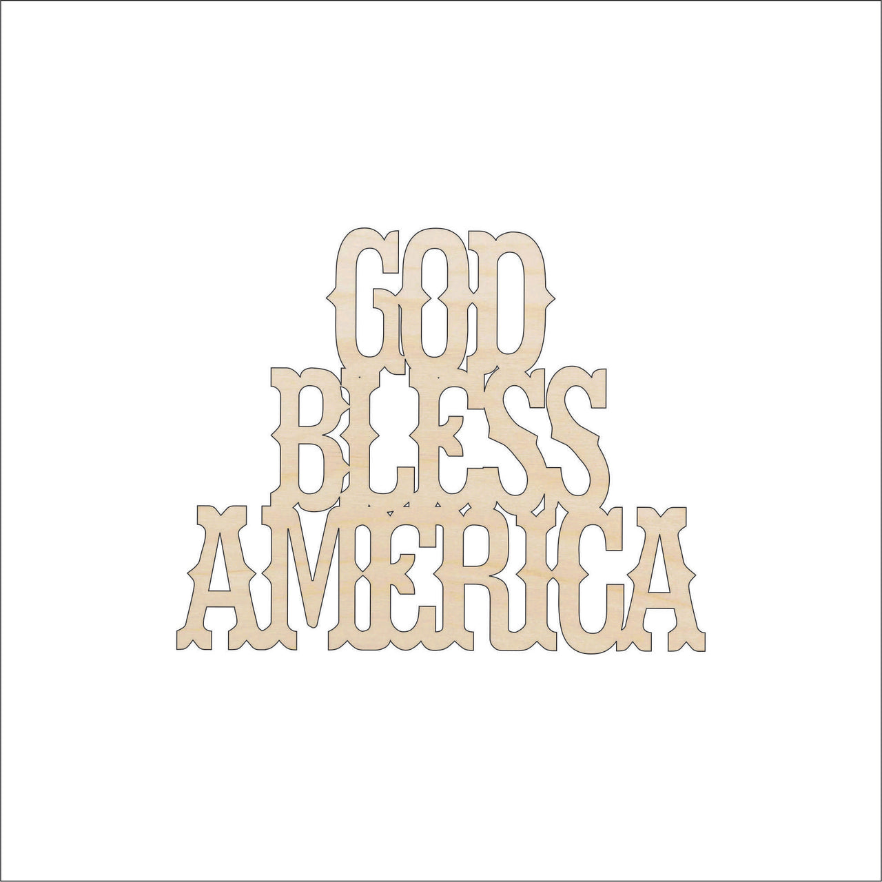 God Bless America Wood Craft Shape – Laser Cut Baltic Birch Unfinished DIY Art Supplies 4TH18 - The Wood Shape Store