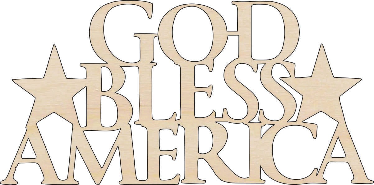God Bless America Wood Craft Shape – Laser Cut Baltic Birch Unfinished DIY Art Supplies 4TH1 - The Wood Shape Store