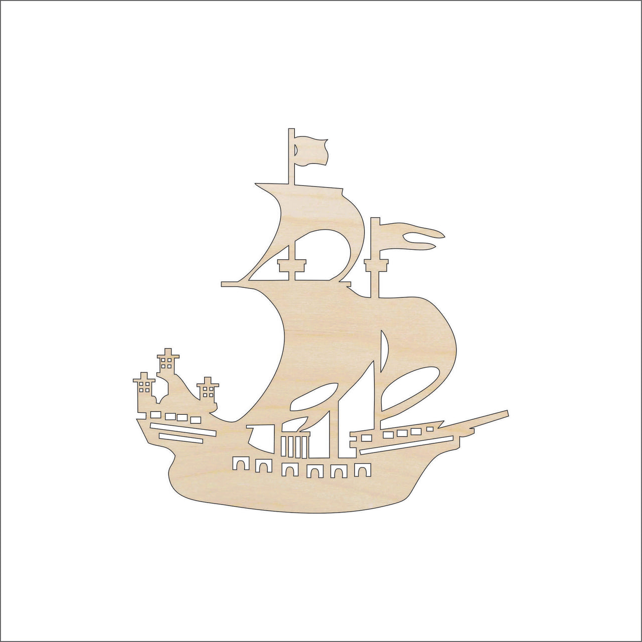 Pirate Ship Wood Craft Shape - Laser Cut Baltic Birch Unfinished DIY Wood Art Supplies BOT14 - The Wood Shape Store