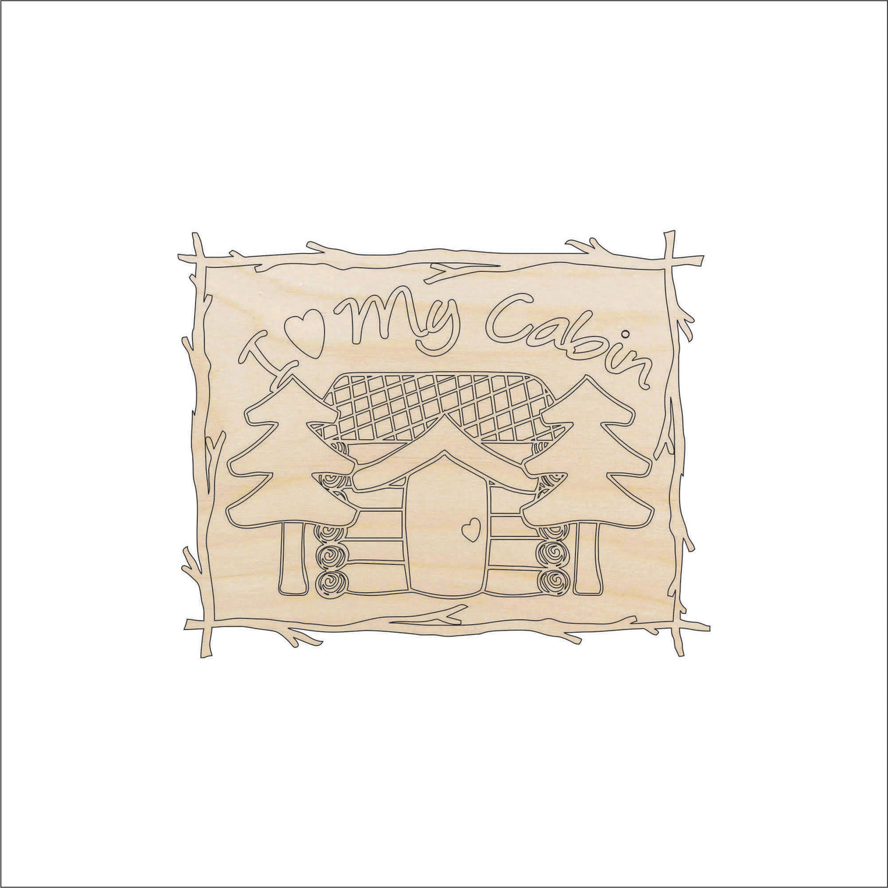 Cabin Scene Wood Craft Shape - Laser Cut Baltic Birch Unfinished DIY Wood Art Supplies SGN95 - The Wood Shape Store