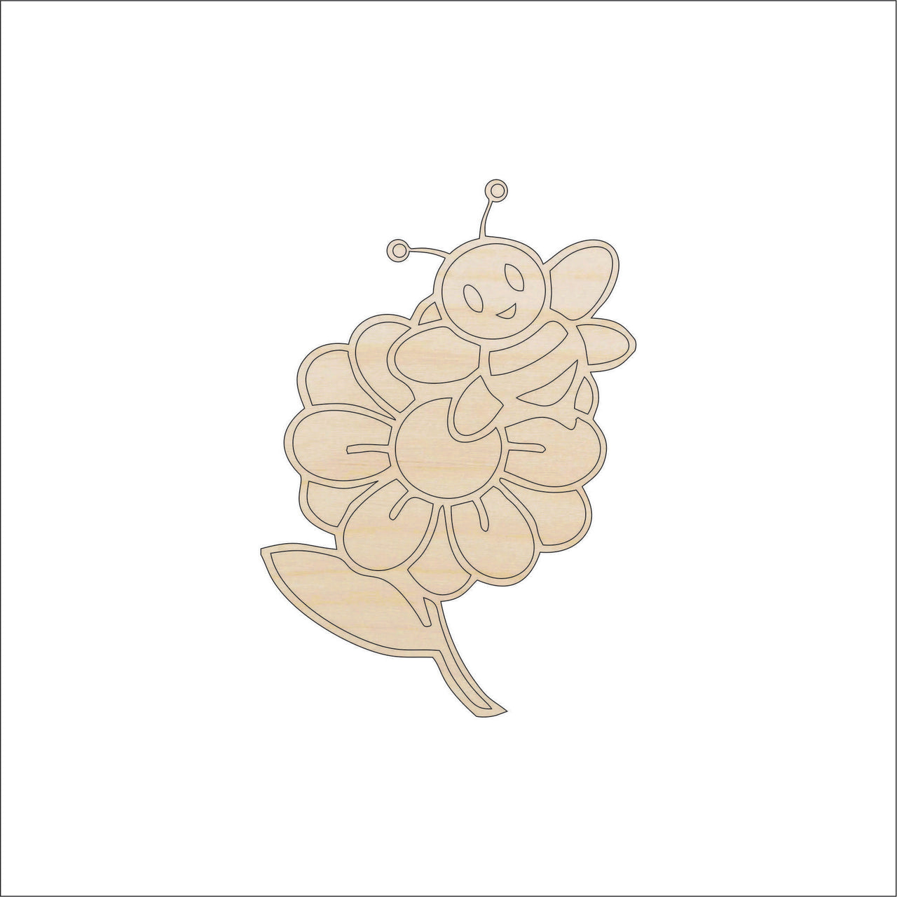 Flower & Bee Wood Craft Shape - Laser Cut Baltic Birch Unfinished DIY Wood Art Supplies FLR59 - The Wood Shape Store