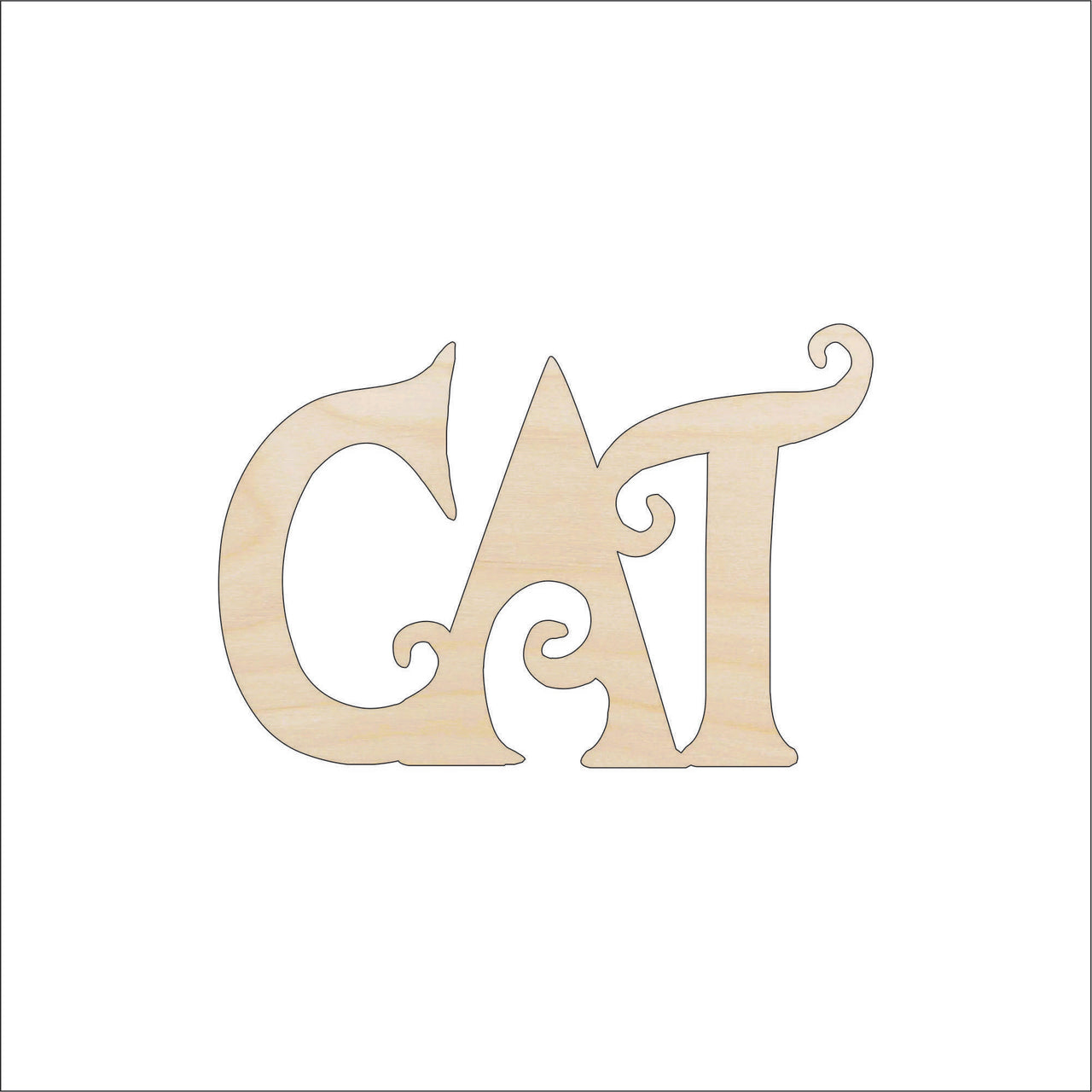 Cat Word Wood Craft Shape - Laser Cut Baltic Birch Unfinished DIY Wood Art Supplies CAT5 - The Wood Shape Store