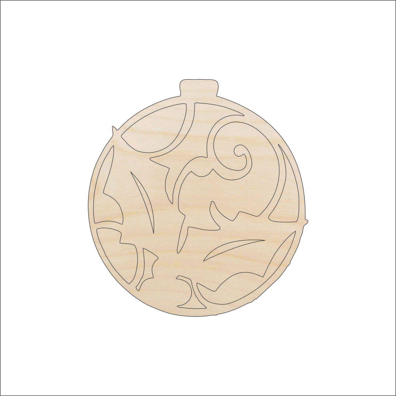 Holly Ornament Wood Craft Shape - Laser Cut Baltic Birch Unfinished DIY Wood Art Supplies XMS88 - The Wood Shape Store