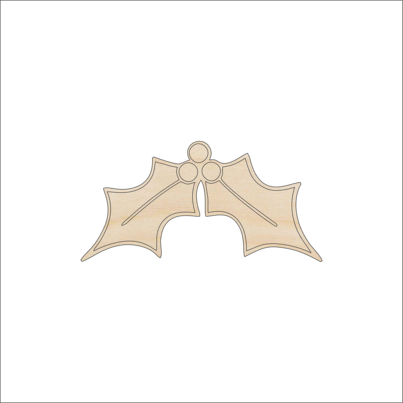 Holly Wood Craft Shape - Laser Cut Baltic Birch Unfinished DIY Wood Art Supplies XMS102 - The Wood Shape Store