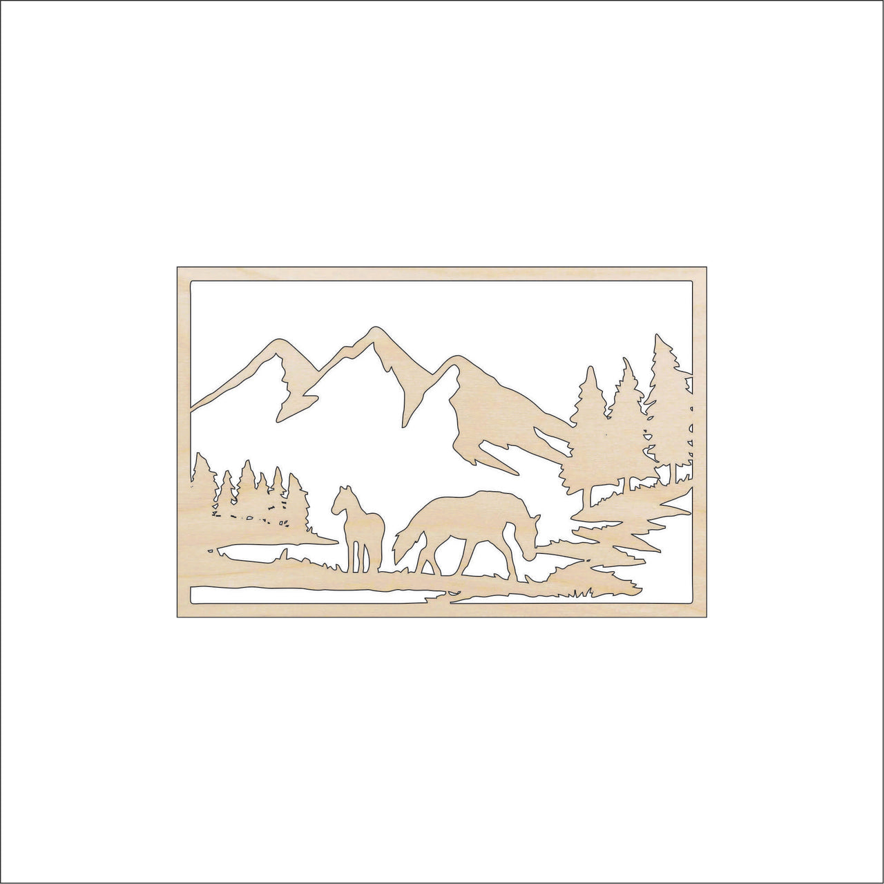 Horse Scene Wood Craft Shape - Laser Cut Baltic Birch Unfinished DIY Wood Art Supplies HRS22 - The Wood Shape Store