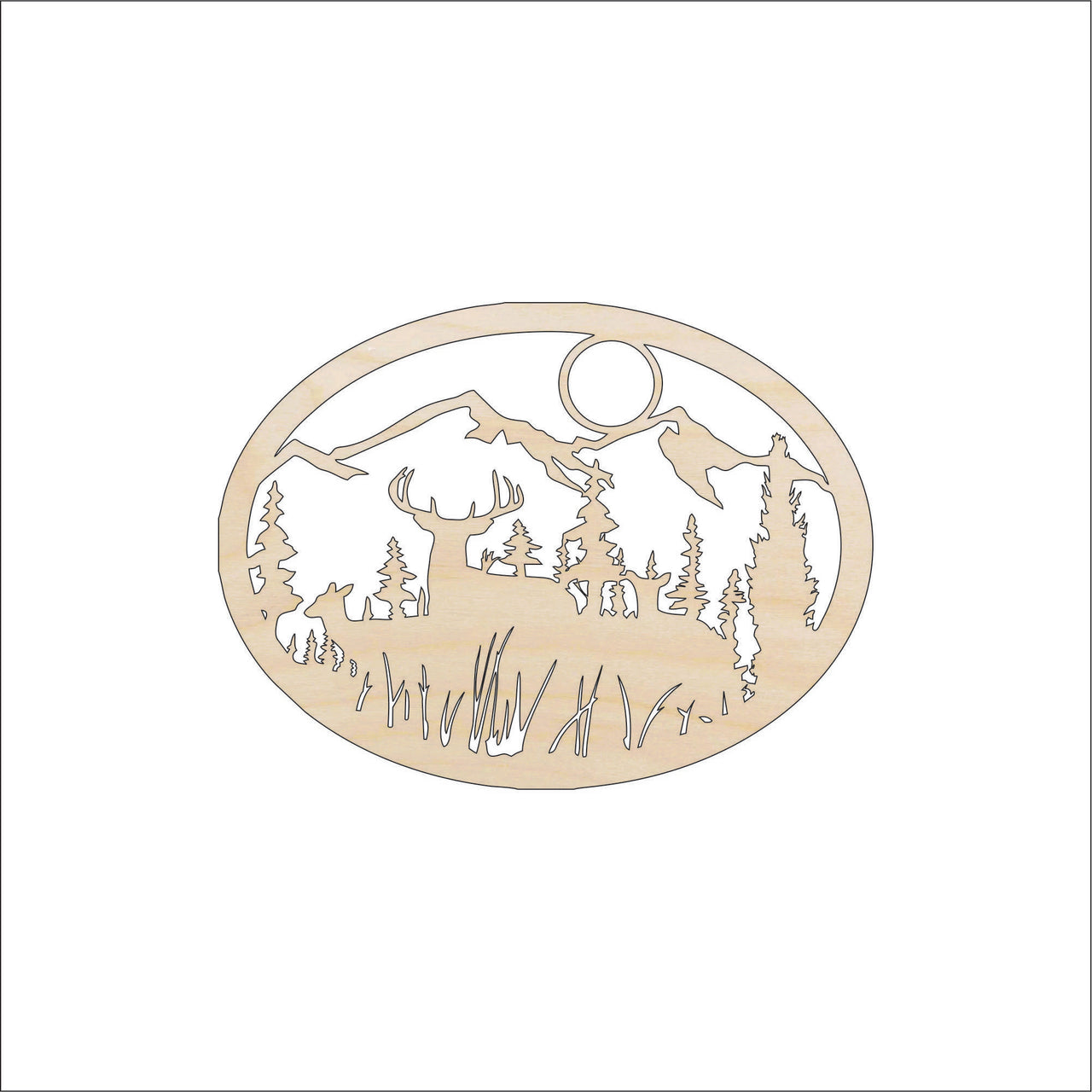 Deer Scene Wood Craft Shape - Laser Cut Baltic Birch Unfinished DIY Wood Art Supplies DER57 - The Wood Shape Store