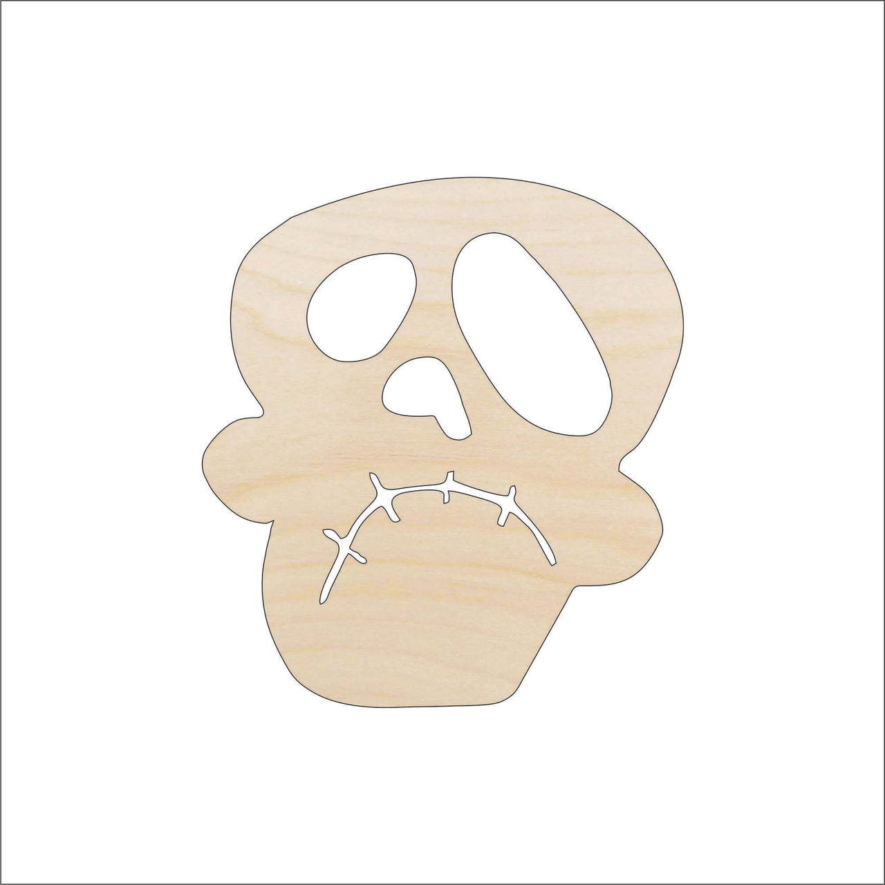 Sad Skull Wood Craft Shape - Laser Cut Baltic Birch Unfinished DIY Wood Art Supplies SKL26 - The Wood Shape Store